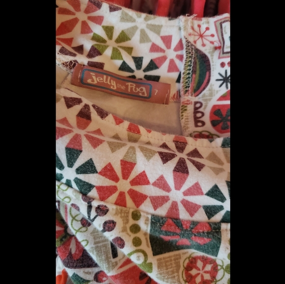 Jelly the Pug sz 7 girl's holidays Ornament Christmas dress red & green casual - Picture 5 of 5